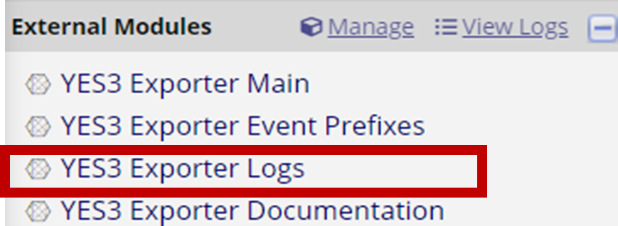 Exporter logs menu Exporter logs menu