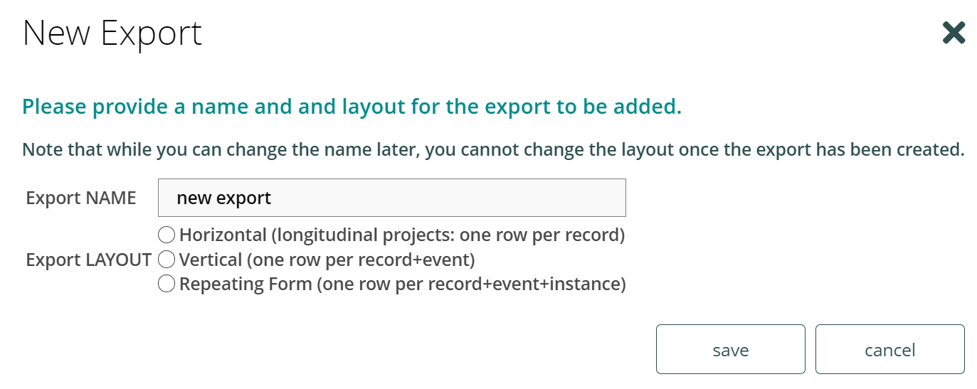New export dialogue New export dialogue